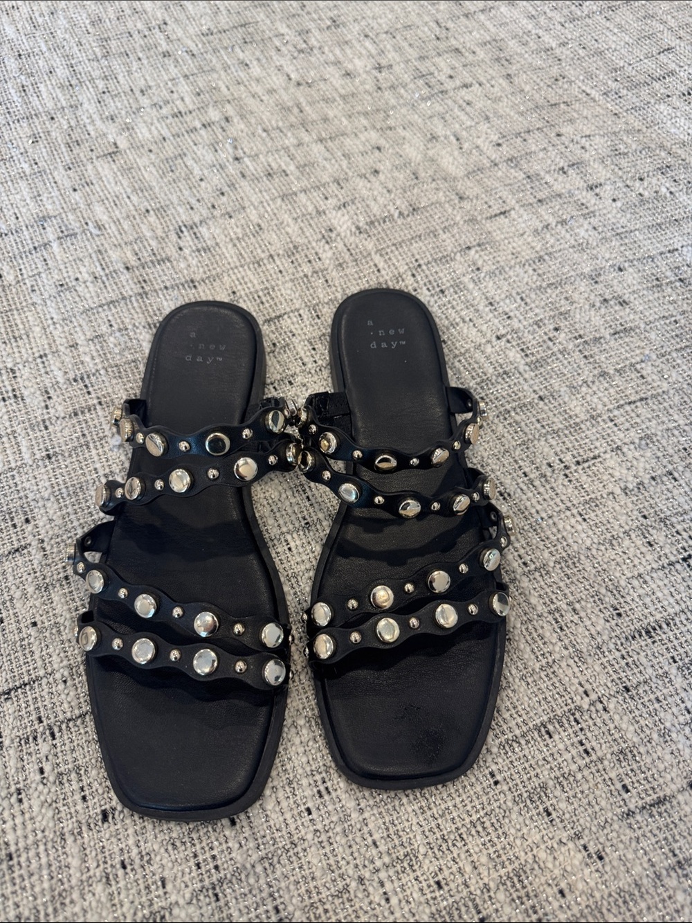 a new day Black Studded Multi-Strap Slide Sandals